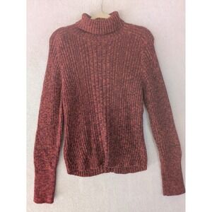Bailey's Point Turtleneck Sweater Women's L Red Orange Marled Ribbed Ramie